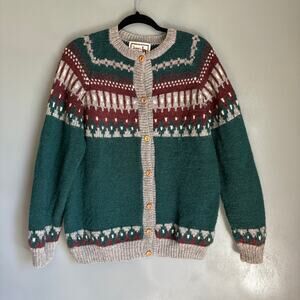 THE ALPACA CONNECTION Women's Med Green Cardigan Cottagecore Soft Geometric